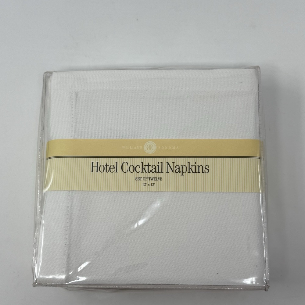 NEW Williams-Sonoma 12 ct Hotel Cocktail Napkins 12"sq Linen / White 100% Cotton